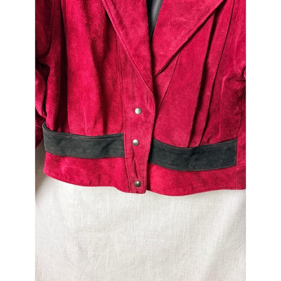 Vintage Phoenix Burgundy Black Suede Cutout Cropped Jacket M Art Western AS‎ IS - Picture 11 of 16